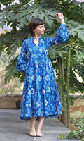 Blue Carnation Balloon Sleeve Dress