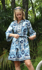 Sapphire Bloom Mini Dress