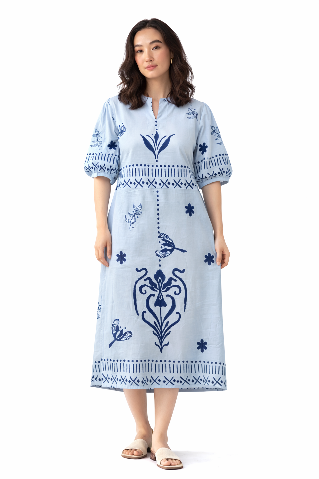 Ruffled Blue Midi Dress