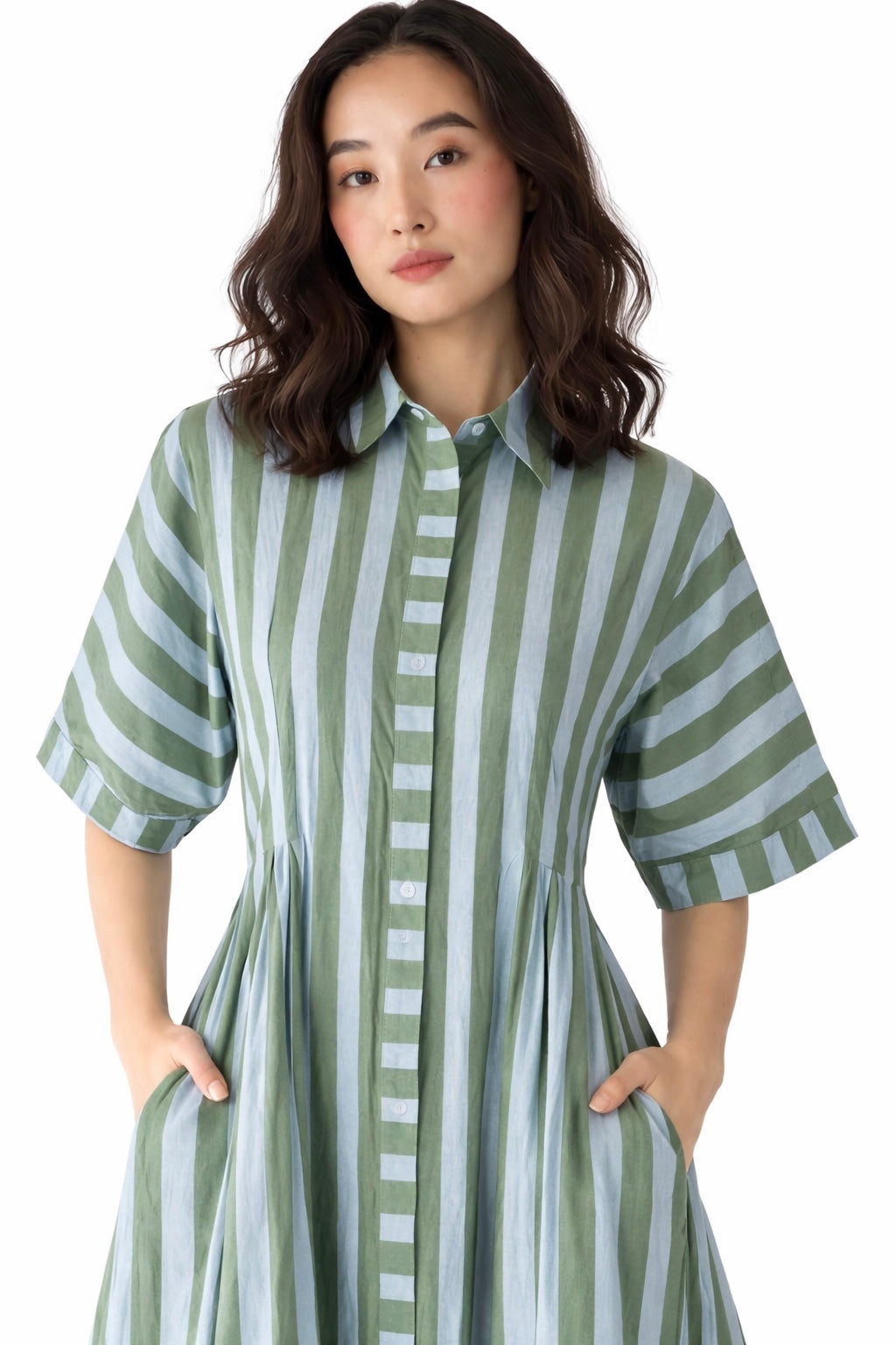 Sage stripe Midi dress