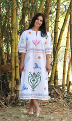 Ruffled White Midi Dress DRESSES Cyclamen 